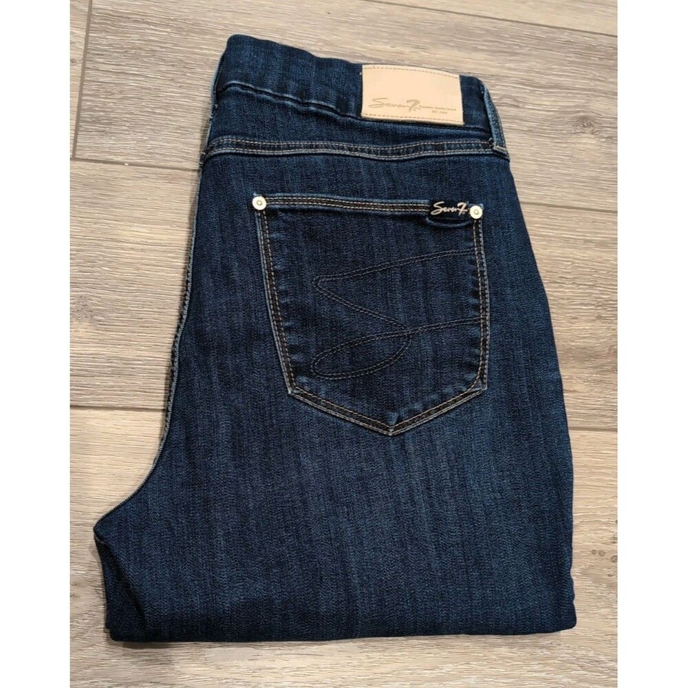 SEVEN 7 WOMEN'S JEANS HIGH RISE SKINNY TUMMY LESS  STRETCH SIZE 12 "BIRCH" BLUE
